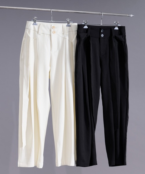 Ellno Loset(エルノロゼット)の「ベルトツキストレートワイドパンツ(スラックス・メンズ・ブラック/オフホワイト・LARGE/SMALL/MEDIUM)」の14枚目の写真