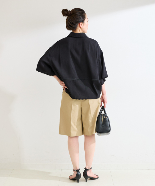 Simplicite（サンプリシテ）の「手洗い可 / エンブロイダーボクシーシャツ（シャツ/ブラウス・レディース・ブラック/ブラウン・FREE）」の5枚目の写真