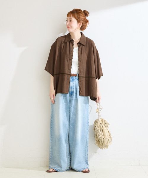 Simplicite（サンプリシテ）の「手洗い可 / エンブロイダーボクシーシャツ（シャツ/ブラウス・レディース・ブラック/ブラウン・FREE）」の10枚目の写真