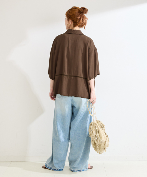 Simplicite（サンプリシテ）の「手洗い可 / エンブロイダーボクシーシャツ（シャツ/ブラウス・レディース・ブラック/ブラウン・FREE）」の12枚目の写真