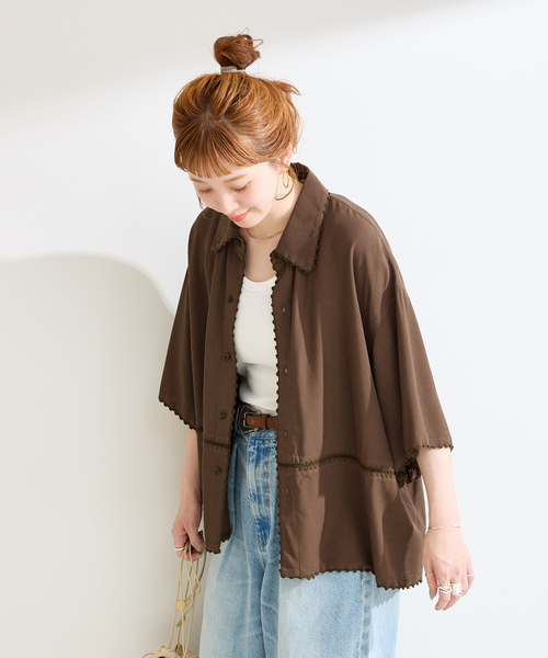 Simplicite（サンプリシテ）の「手洗い可 / エンブロイダーボクシーシャツ（シャツ/ブラウス・レディース・ブラック/ブラウン・FREE）」の14枚目の写真