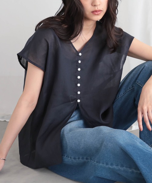 for/c(フォーシー)の「麻混シアーカーデシャツ【サスティナブル】(シャツ/ブラウス・レディース・オフホワイト/ネイビー・L/M)」の15枚目の写真