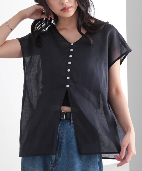 for/c(フォーシー)の「麻混シアーカーデシャツ【サスティナブル】(シャツ/ブラウス・レディース・オフホワイト/ネイビー・L/M)」の22枚目の写真