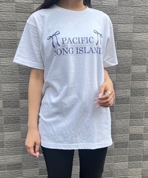 ブルーリボンプリント半袖Tシャツ