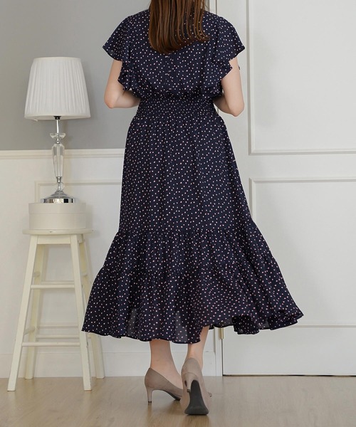 Prima Scherrer(プリマシェレル)の「シャーリングフリルシフォンプリントワンピース Prima Scherrer(ワンピース・レディース・ネイビー/サックスブルー/ピンク・フリー)」の22枚目の写真