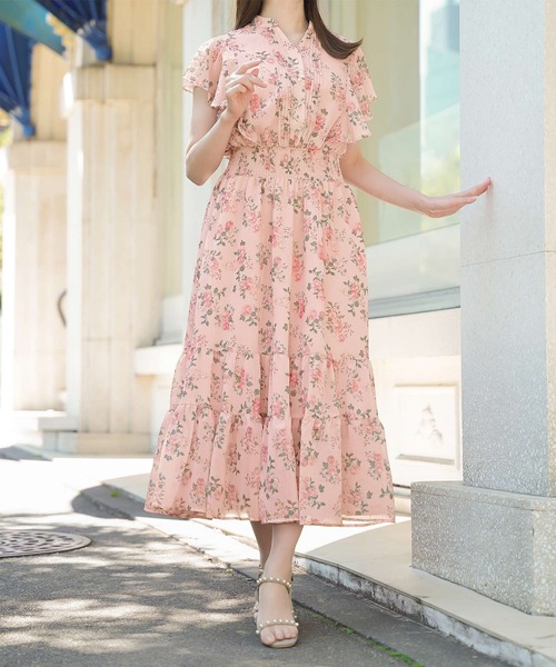Prima Scherrer(プリマシェレル)の「シャーリングフリルシフォンプリントワンピース Prima Scherrer(ワンピース・レディース・ネイビー/サックスブルー/ピンク・フリー)」の8枚目の写真