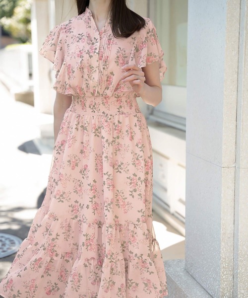 Prima Scherrer(プリマシェレル)の「シャーリングフリルシフォンプリントワンピース Prima Scherrer(ワンピース・レディース・ネイビー/サックスブルー/ピンク・フリー)」の11枚目の写真