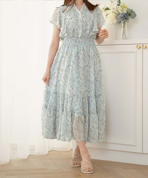 Prima Scherrer(プリマシェレル)の「シャーリングフリルシフォンプリントワンピース Prima Scherrer(ワンピース・レディース・ネイビー/サックスブルー/ピンク・フリー)」の13枚目の写真