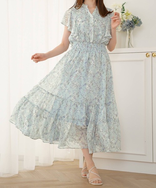 Prima Scherrer(プリマシェレル)の「シャーリングフリルシフォンプリントワンピース Prima Scherrer(ワンピース・レディース・ネイビー/サックスブルー/ピンク・フリー)」の15枚目の写真