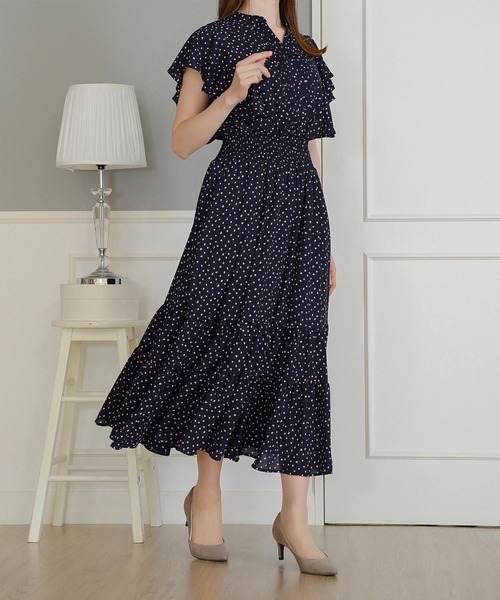 Prima Scherrer(プリマシェレル)の「シャーリングフリルシフォンプリントワンピース Prima Scherrer(ワンピース・レディース・ネイビー/サックスブルー/ピンク・フリー)」の17枚目の写真