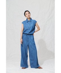 AZUL BY MOUSSY（アズールバイマウジー）の「【セットアップ対応】【身長 骨格別着用画像あり】ライトオンスデニムオールインワン 春服 夏服 秋服 フレンチスリーブ ノースリーブトップス（つなぎ/オールインワン）」