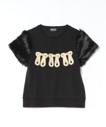 L.H.P | MOMENTEL/モーメンタル/Three Ribbon Black Fur Tee(Tシャツ/カットソー)