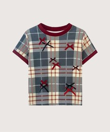 Bow Accent Contrast Plaid T