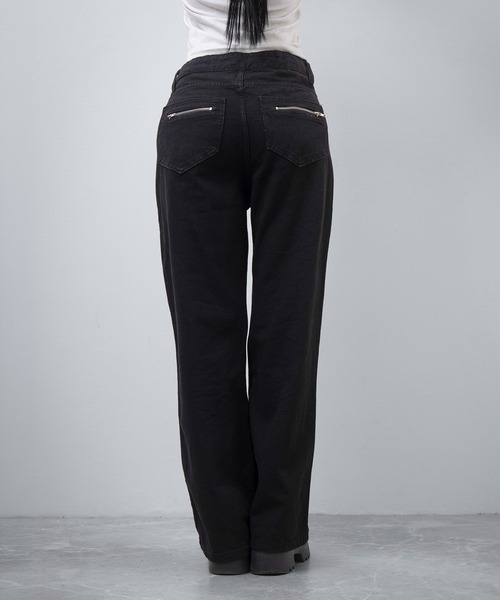 FOLLOWIN(フォロウィン)の「アイレットウエスト マルチジップストレートパンツ(デニムパンツ・レディース・ブラック・SMALL/MEDIUM)」の4枚目の写真