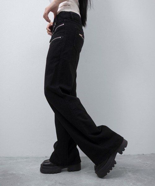 FOLLOWIN(フォロウィン)の「アイレットウエスト マルチジップストレートパンツ(デニムパンツ・レディース・ブラック・SMALL/MEDIUM)」の6枚目の写真