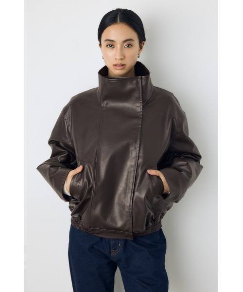 AZUL by moussy(アズールバイマウジー)の「【VERY10月号掲載】【不動の人気アウターがついに予約開始】フェイクレザースタンド中綿キルティングブルゾン 秋服 冬服(ブルゾン・レディース・ブラック/ダークブラウン・SMALL/MEDIUM)」の21枚目の写真