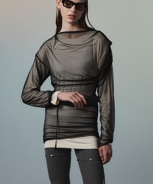 MAISON SPECIAL(メゾンスペシャル)の「Sheer Layered Drape Top/シアーレイヤードドレープトップ(Tシャツ/カットソー・レディース・ブラウン/ホワイト/ブラック・FREE)」の1枚目の写真