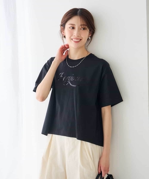 a.v.v（アーヴェヴェ）の「【接触冷感】クロップドロゴTシャツ（Tシャツ/カットソー・レディース・ホワイト/ブラック・38/40/36）」の2枚目の写真