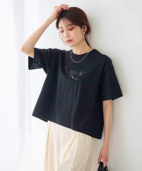 a.v.v（アーヴェヴェ）の「【接触冷感】クロップドロゴTシャツ（Tシャツ/カットソー・レディース・ホワイト/ブラック・38/40/36）」の3枚目の写真