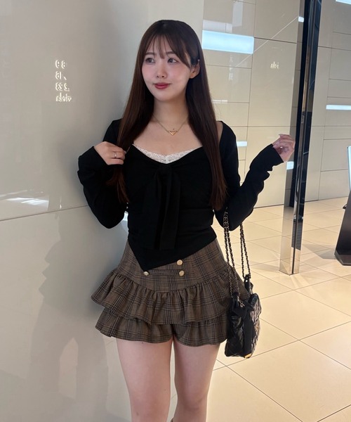 one after another NICE CLAUP(ワンアフターアナザーナイスクラップ)の「【hinano企画】ボレロセットリボントップス(Tシャツ/カットソー・レディース・ピンク/ブラック/ブラウン/オフホワイト・FREE)」の3枚目の写真