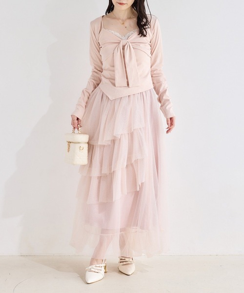 one after another NICE CLAUP(ワンアフターアナザーナイスクラップ)の「【hinano企画】ボレロセットリボントップス(Tシャツ/カットソー・レディース・ピンク/ブラック/ブラウン/オフホワイト・FREE)」の21枚目の写真
