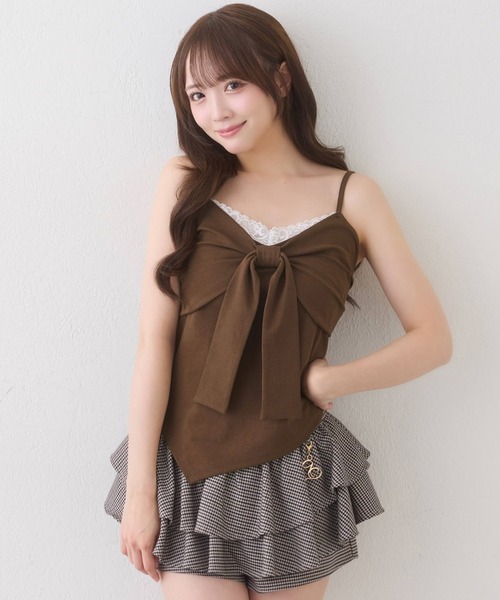one after another NICE CLAUP(ワンアフターアナザーナイスクラップ)の「【hinano企画】ボレロセットリボントップス(Tシャツ/カットソー・レディース・ピンク/ブラック/ブラウン/オフホワイト・FREE)」の13枚目の写真
