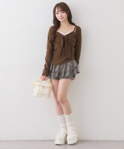 one after another NICE CLAUP(ワンアフターアナザーナイスクラップ)の「【hinano企画】ボレロセットリボントップス(Tシャツ/カットソー・レディース・ピンク/ブラック/ブラウン/オフホワイト・FREE)」の9枚目の写真