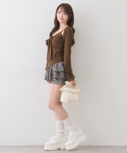one after another NICE CLAUP(ワンアフターアナザーナイスクラップ)の「【hinano企画】ボレロセットリボントップス(Tシャツ/カットソー・レディース・ピンク/ブラック/ブラウン/オフホワイト・FREE)」の10枚目の写真