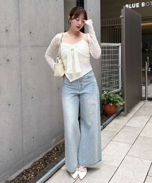 one after another NICE CLAUP(ワンアフターアナザーナイスクラップ)の「【hinano企画】ボレロセットリボントップス(Tシャツ/カットソー・レディース・ピンク/ブラック/ブラウン/オフホワイト・FREE)」の5枚目の写真