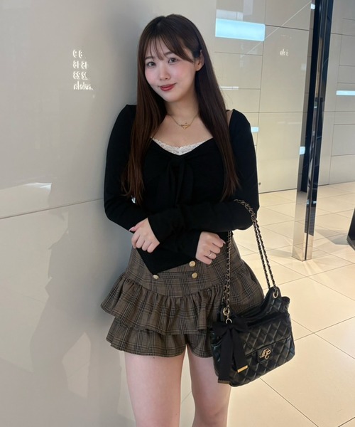 one after another NICE CLAUP(ワンアフターアナザーナイスクラップ)の「【hinano企画】ボレロセットリボントップス(Tシャツ/カットソー・レディース・ピンク/ブラック/ブラウン/オフホワイト・FREE)」の8枚目の写真