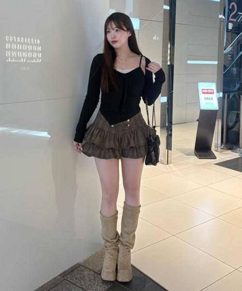 one after another NICE CLAUP(ワンアフターアナザーナイスクラップ)の「【hinano企画】ボレロセットリボントップス(Tシャツ/カットソー・レディース・ピンク/ブラック/ブラウン/オフホワイト・FREE)」の7枚目の写真