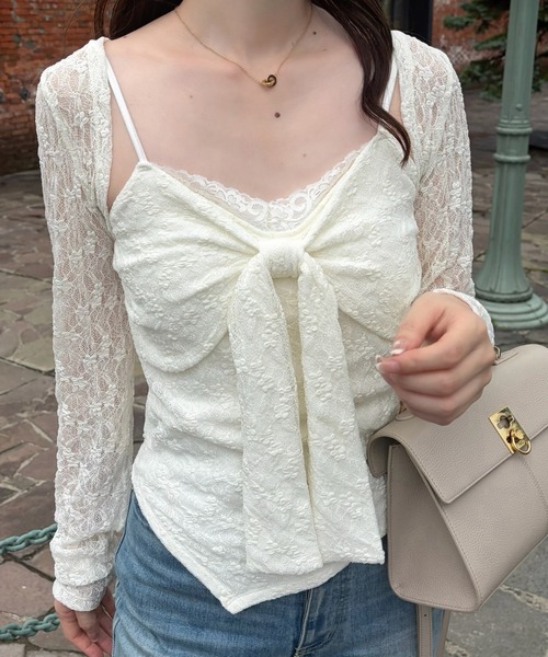 one after another NICE CLAUP(ワンアフターアナザーナイスクラップ)の「【hinano企画】ボレロセットリボントップス(Tシャツ/カットソー・レディース・ピンク/ブラック/ブラウン/オフホワイト・FREE)」の19枚目の写真