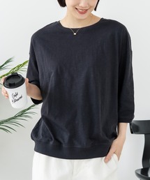 【C-FORT POINT/フォートポイント】【ほどよいゆったりシルエット】綿スラブ7分袖Tシャツ ナチュラル ヘリンボーン レイヤード 体形カバー デイリーユース