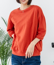 【C-FORT POINT/フォートポイント】【ほどよいゆったりシルエット】綿スラブ7分袖Tシャツ ナチュラル ヘリンボーン レイヤード 体形カバー デイリーユース