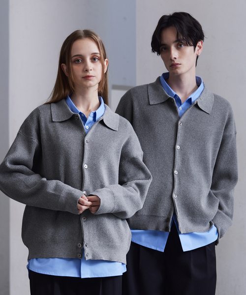【CLEL】ベーシック/スプレー畦編みニットシャツカーディガン CLEL】Basic Rib Knit Shirt Cardigan / ベーシック畦編みニットシャツ