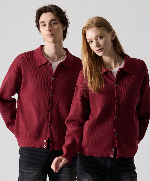 【CLEL】ベーシック/スプレー畦編みニットシャツカーディガン CLEL】Basic Rib Knit Shirt Cardigan / ベーシック畦編みニットシャツ