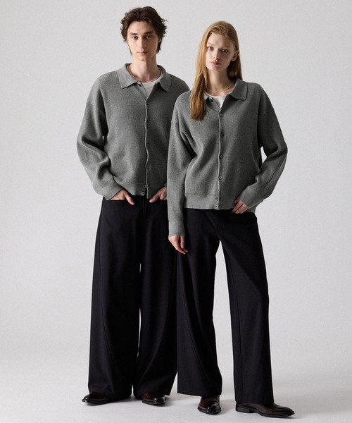 CLEL(クレイル)の「【CLEL】Basic Rib Knit Shirt Cardigan / ベーシック畦編みニットシャツカーディガン(カーディガン/ボレロ・メンズ・杢グレー/レッド/ブラック/ネイビー・XS/L/S/M)」の6枚目の写真