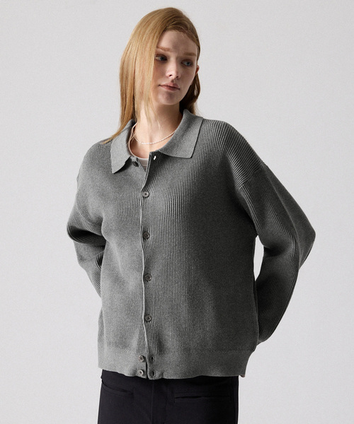 CLEL(クレイル)の「【CLEL】Basic Rib Knit Shirt Cardigan / ベーシック畦編みニットシャツカーディガン(カーディガン/ボレロ・メンズ・杢グレー/レッド/ブラック/ネイビー・XS/L/S/M)」の7枚目の写真