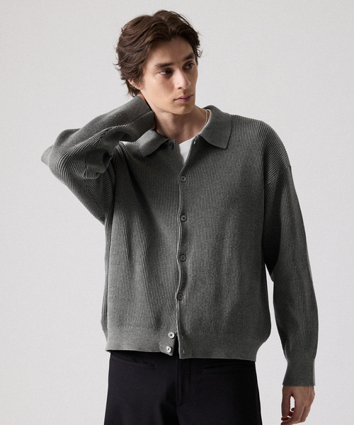 CLEL(クレイル)の「【CLEL】Basic Rib Knit Shirt Cardigan / ベーシック畦編みニットシャツカーディガン(カーディガン/ボレロ・メンズ・杢グレー/レッド/ブラック/ネイビー・XS/L/S/M)」の11枚目の写真