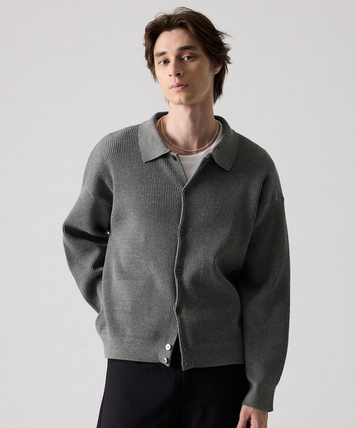 CLEL(クレイル)の「【CLEL】Basic Rib Knit Shirt Cardigan / ベーシック畦編みニットシャツカーディガン(カーディガン/ボレロ・メンズ・杢グレー/レッド/ブラック/ネイビー・XS/L/S/M)」の12枚目の写真