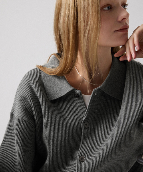 CLEL(クレイル)の「【CLEL】Basic Rib Knit Shirt Cardigan / ベーシック畦編みニットシャツカーディガン(カーディガン/ボレロ・メンズ・杢グレー/レッド/ブラック/ネイビー・XS/L/S/M)」の18枚目の写真