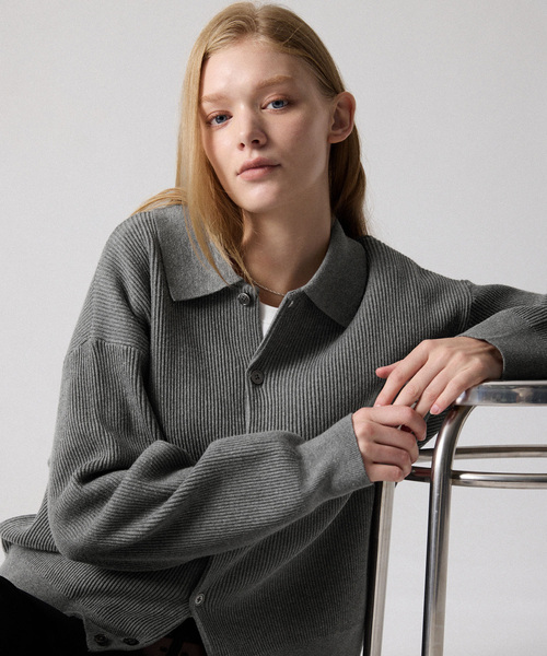 CLEL(クレイル)の「【CLEL】Basic Rib Knit Shirt Cardigan / ベーシック畦編みニットシャツカーディガン(カーディガン/ボレロ・メンズ・杢グレー/レッド/ブラック/ネイビー・XS/L/S/M)」の19枚目の写真