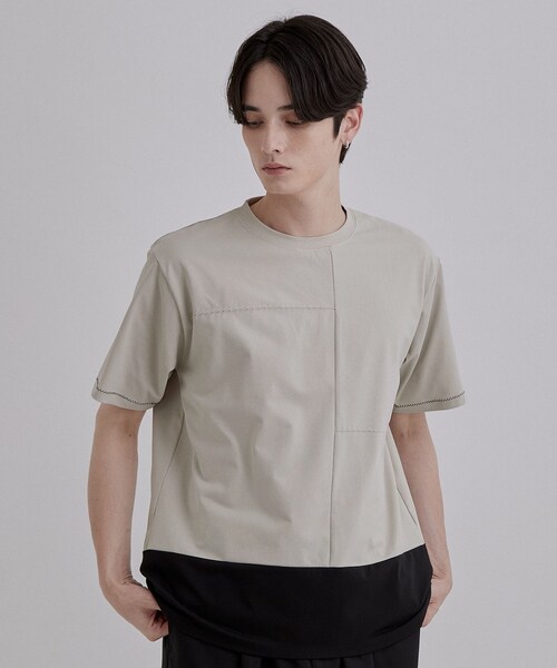 tk.TAKEO KIKUCHI(ティーケータケオキクチ)の「ダッシュラインバイカラーTシャツ(Tシャツ/カットソー・メンズ・ブラック/ホワイト/ナチュラル・04/03/02)」の3枚目の写真