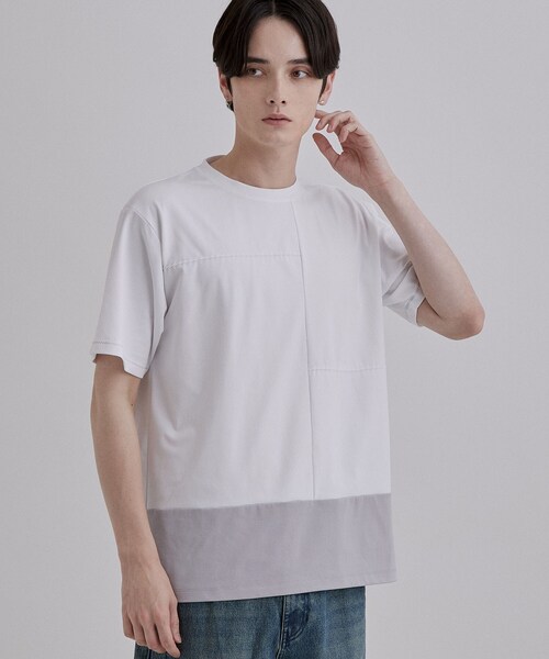 tk.TAKEO KIKUCHI(ティーケータケオキクチ)の「ダッシュラインバイカラーTシャツ(Tシャツ/カットソー・メンズ・ブラック/ホワイト/ナチュラル・04/03/02)」の4枚目の写真