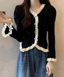 メロウフリル アシンメトリー パフスリーブ 長袖Tシャツ