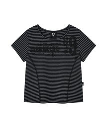 ストライプスリム半袖TシャツGREY