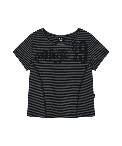 LMR(エルエムアール)の「ストライプスリム半袖TシャツGREY(Tシャツ/カットソー・レディース・チャコールグレー・SMALL/MEDIUM)」の1枚目の写真
