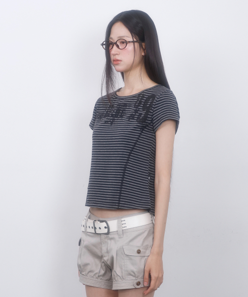 LMR(エルエムアール)の「ストライプスリム半袖TシャツGREY(Tシャツ/カットソー・レディース・チャコールグレー・SMALL/MEDIUM)」の10枚目の写真
