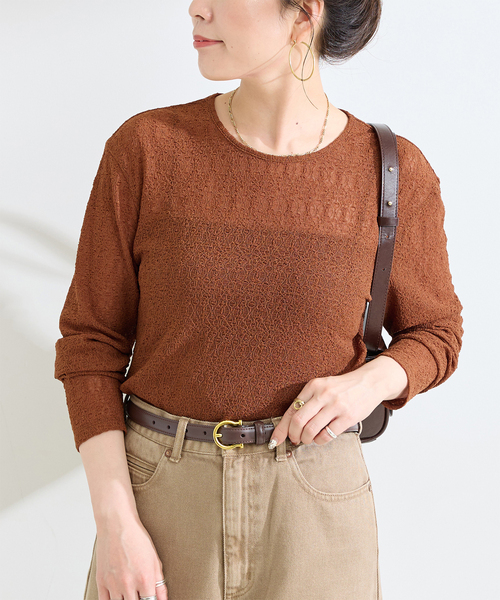 B.C STOCK（ベーセーストック）の「ウォッシャブル / sheerレースtops（Tシャツ/カットソー・レディース・ブラック/ブラウン/ホワイト・FREE）」の3枚目の写真