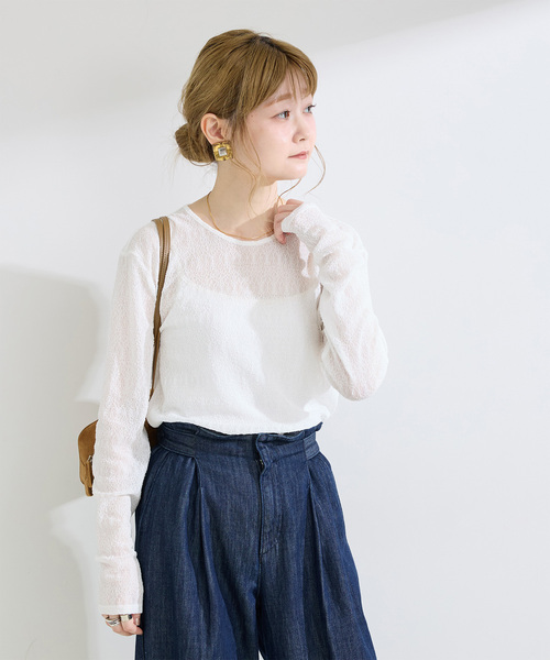 B.C STOCK（ベーセーストック）の「ウォッシャブル / sheerレースtops（Tシャツ/カットソー・レディース・ブラック/ブラウン/ホワイト・FREE）」の2枚目の写真